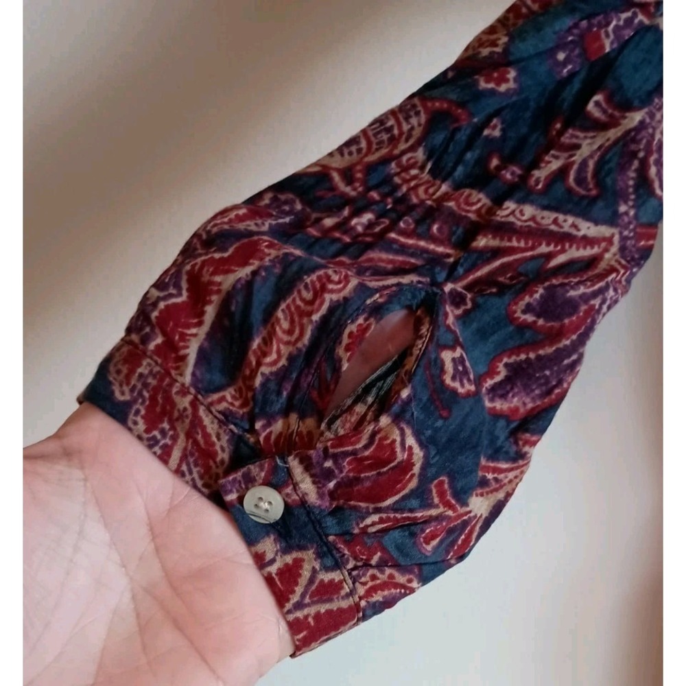 Lauren Ralph Lauren Paisley Ruffle Tie Neck Boho Blouse Lightweight XS - Picture 4 of 9